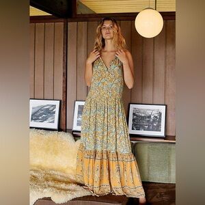 Spell Yellow and Blue Floral Tiered Maxi Dress